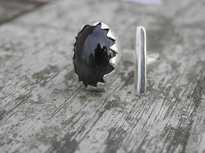 Bague Ajustable design: Black Star, Argent 950