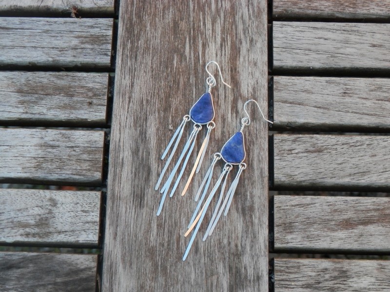 Boucles d'oreilles longues: Argent 925, Sodalites