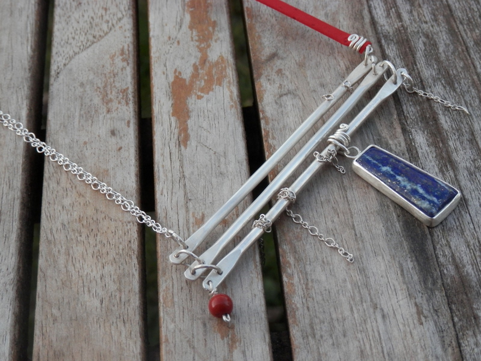 Collier mi-long Moderne: Argent 925, Lapiz-Lazuli, Liège